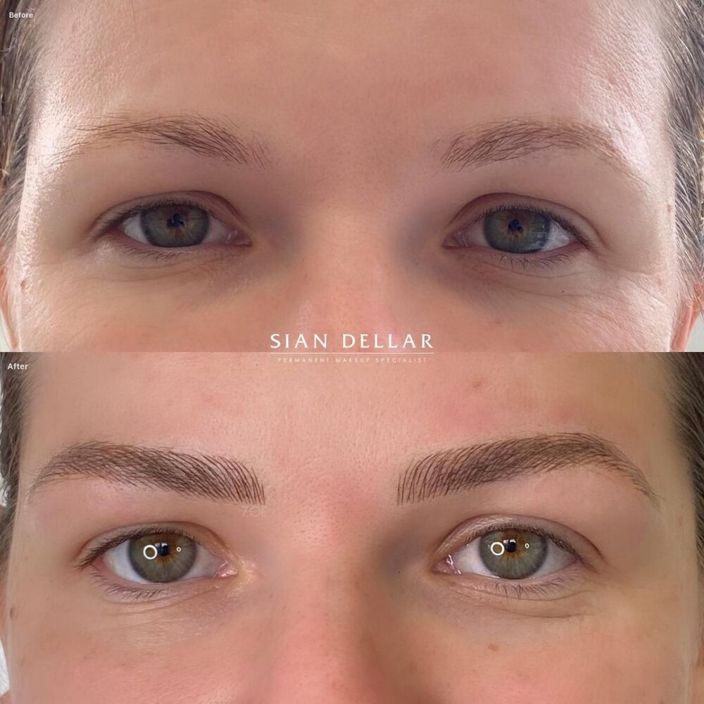 Feathery but defined brows with microblading