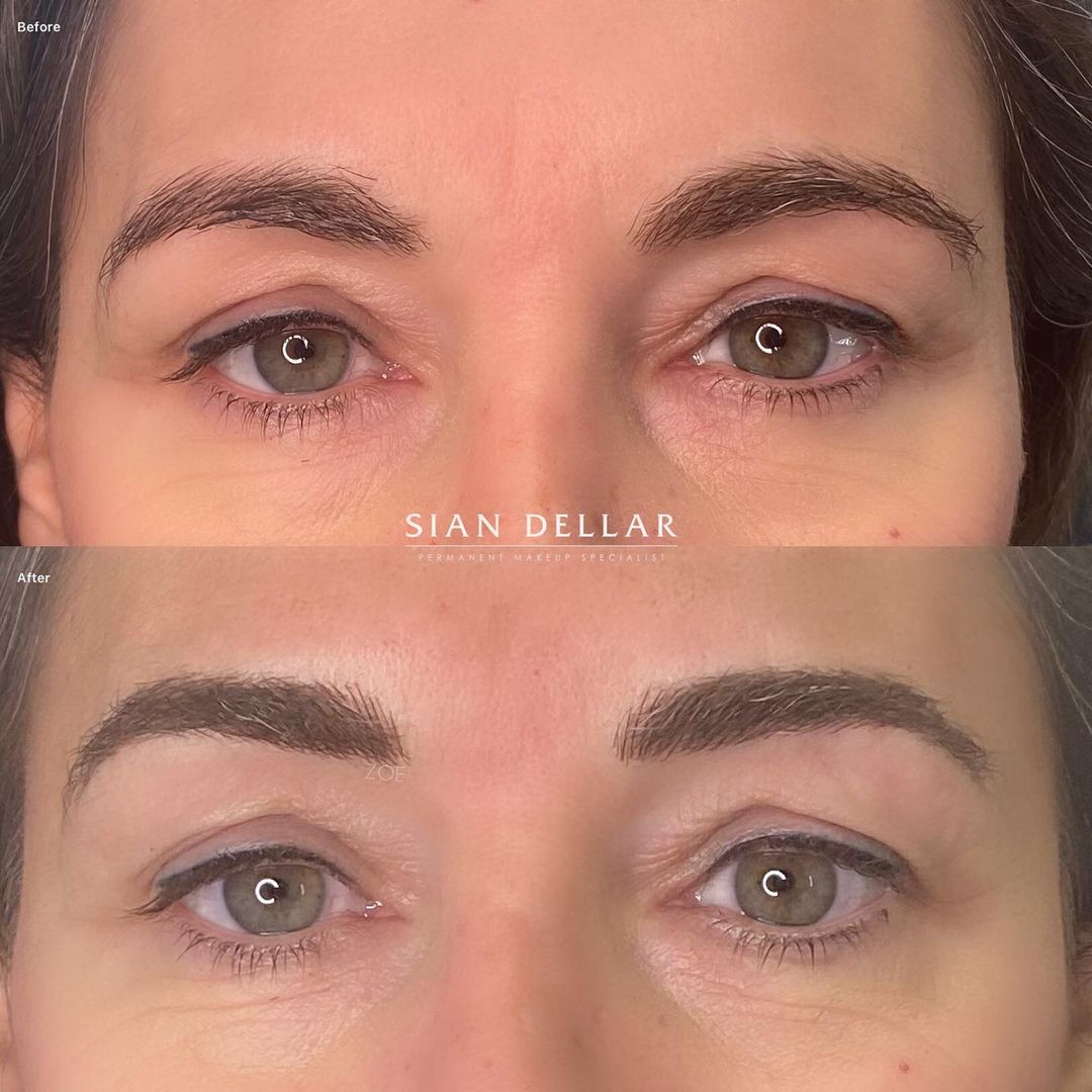 microbladed brows and eyes with eyeliner tattoo