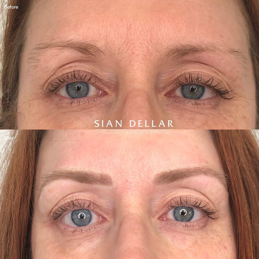 before and after photo of microbladed brows