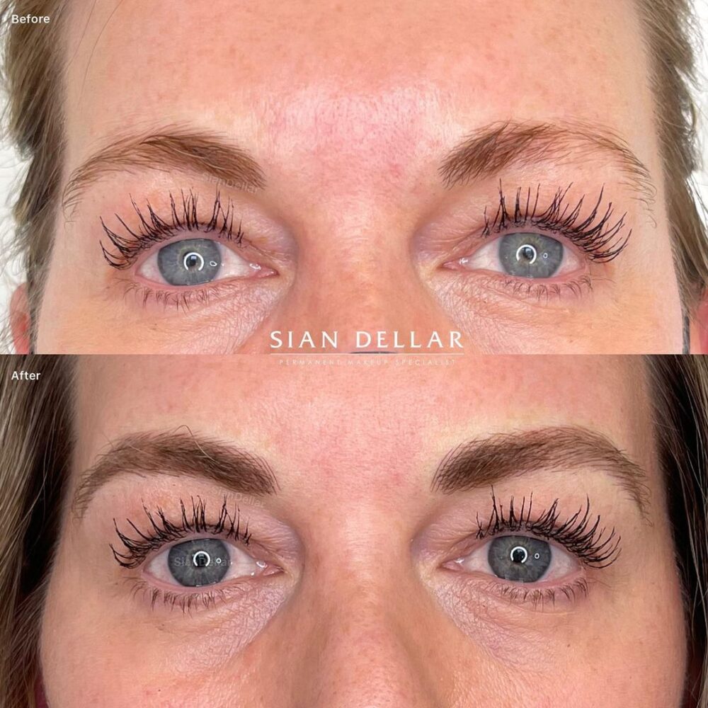 Darker, soft arch brows with microblading