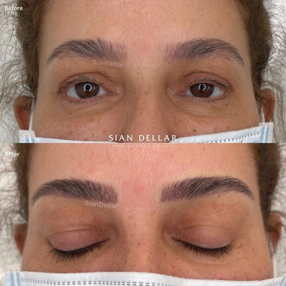Lengthening brow shape with microblading
