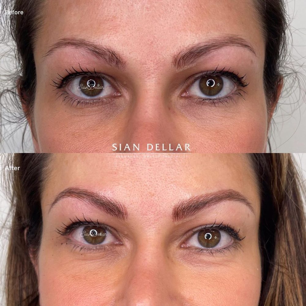 Microblading over combination ombre brow