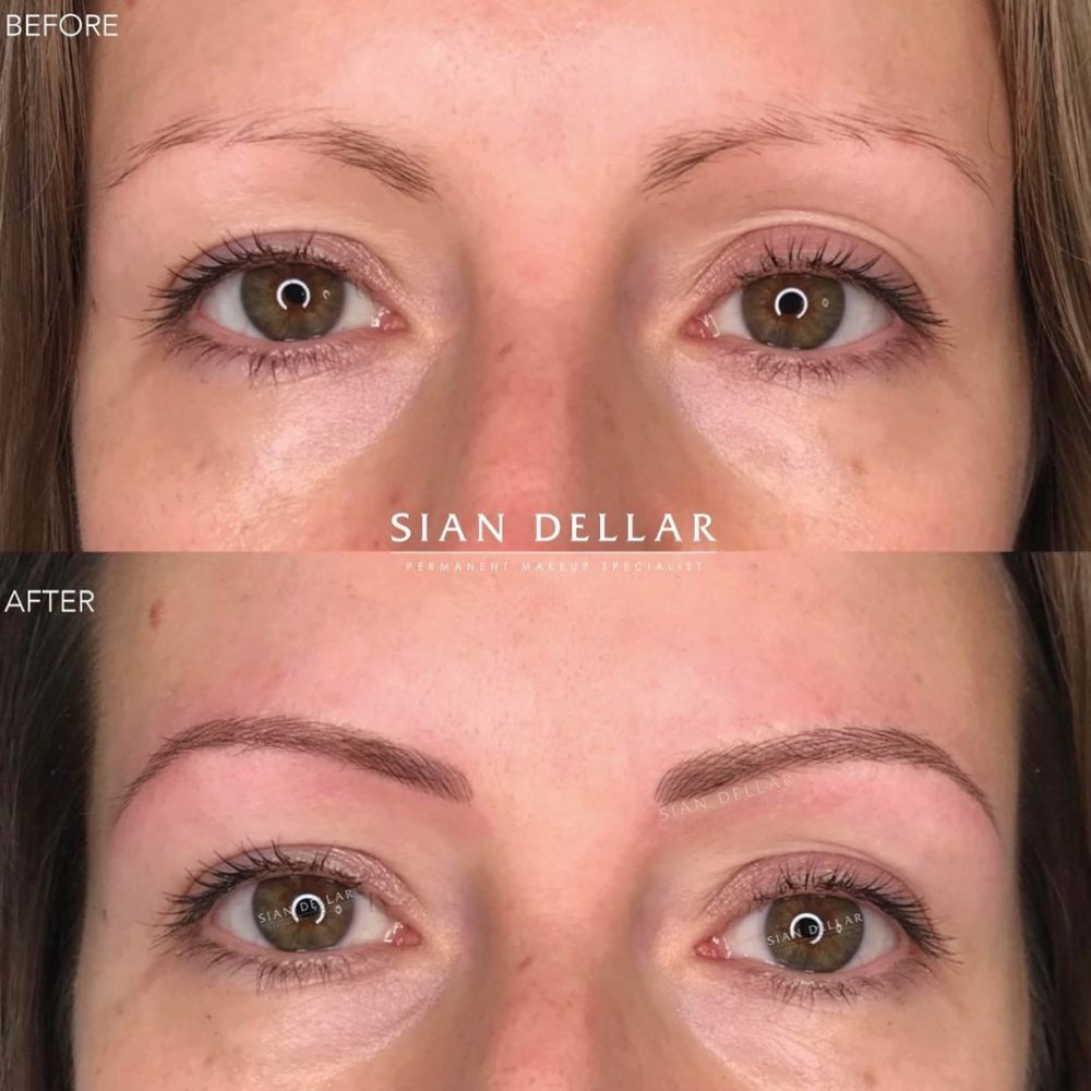 Long lasting lined brows with microblading