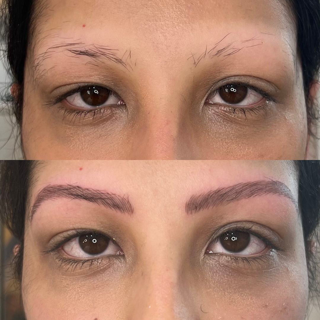 Before and after of combination brows