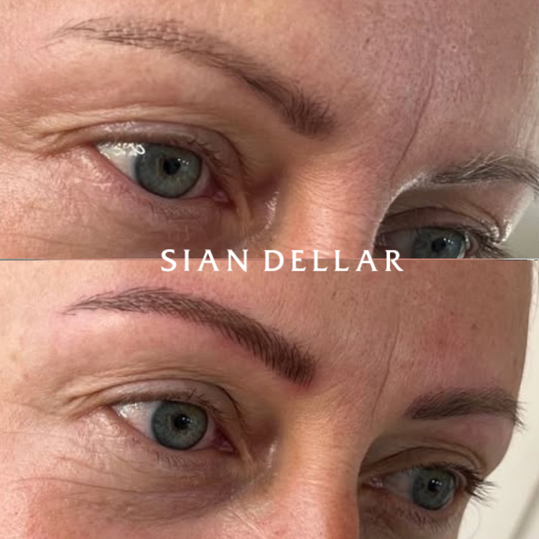 Before and after combination brows for client with thin sparse brows before and after microbladed refresh