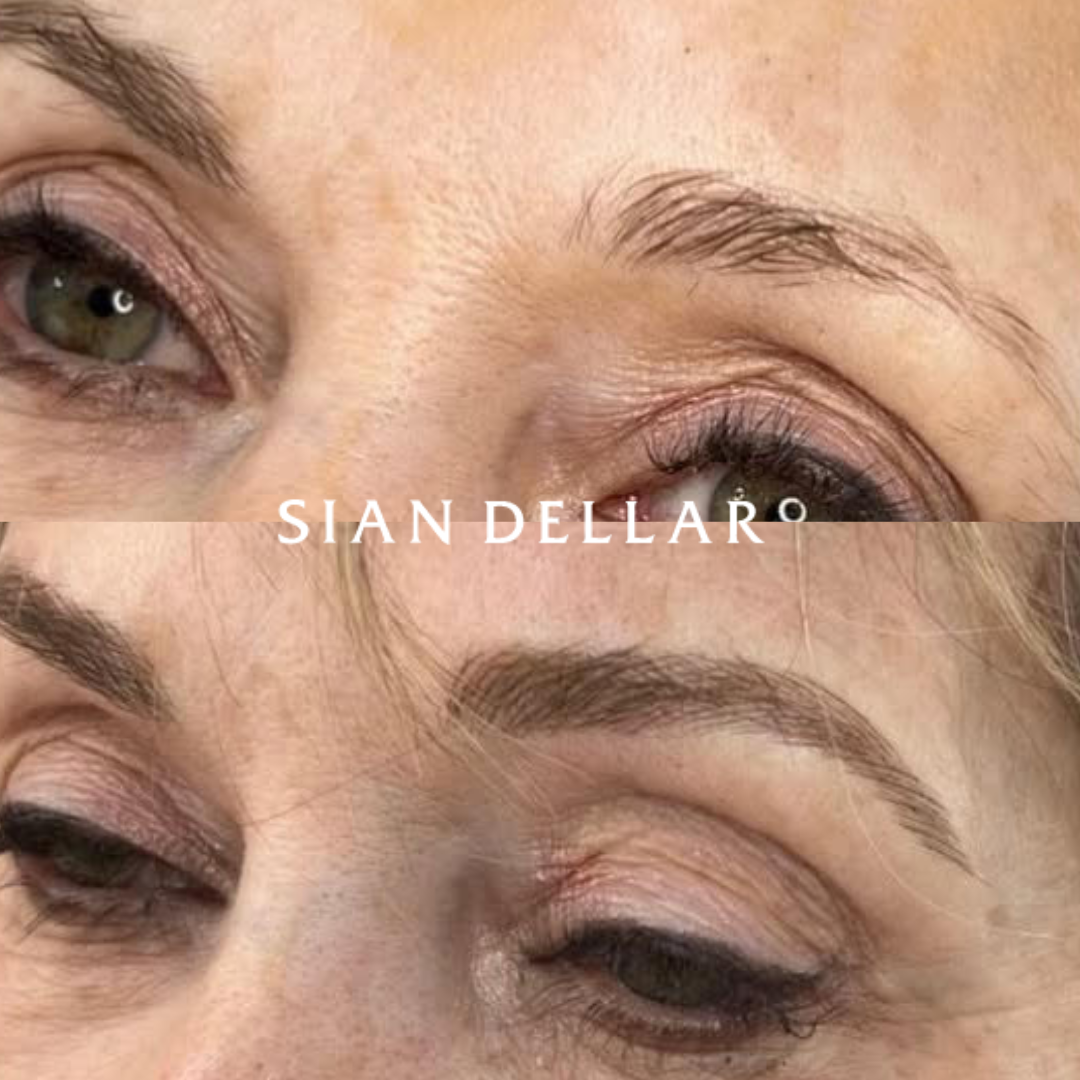 Before and after of a microblading for a lovely lady